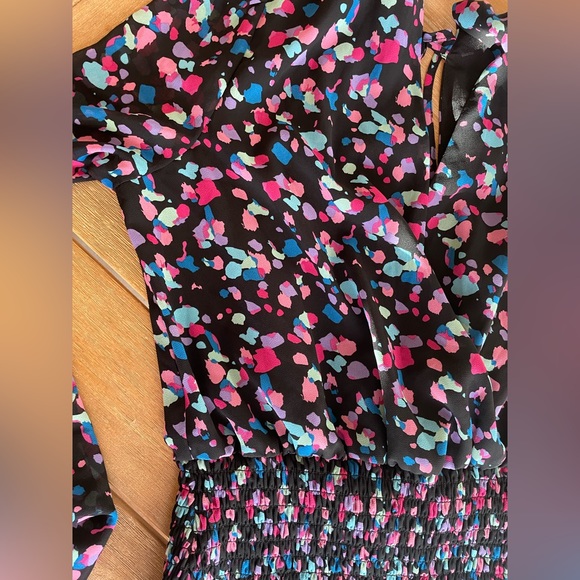 Leyden Women's Printed Long Sleeve V Neck Sheath Dress Black Size Small - Picture 4 of 5